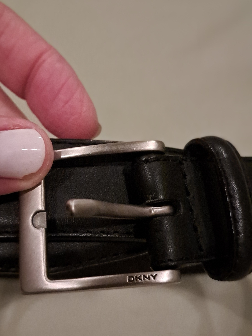 DKNY Black Leather Belt with Silver-Tone Buckle